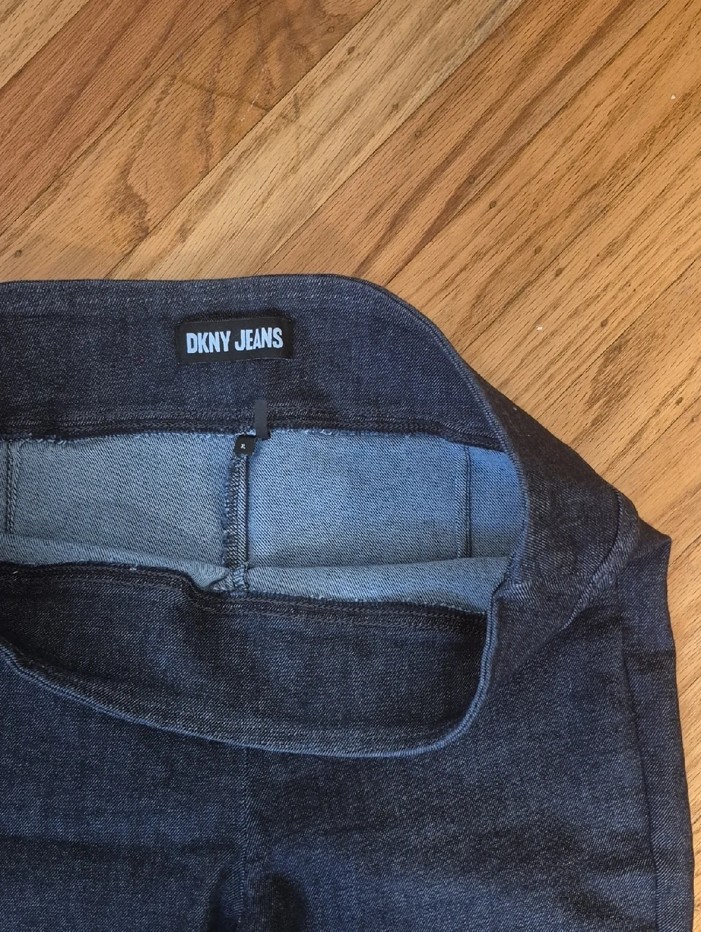 DKNY Jeans Flare Womens Blue Dark Wash Mid Rise Slim Stretch Hem Slit Sz XL